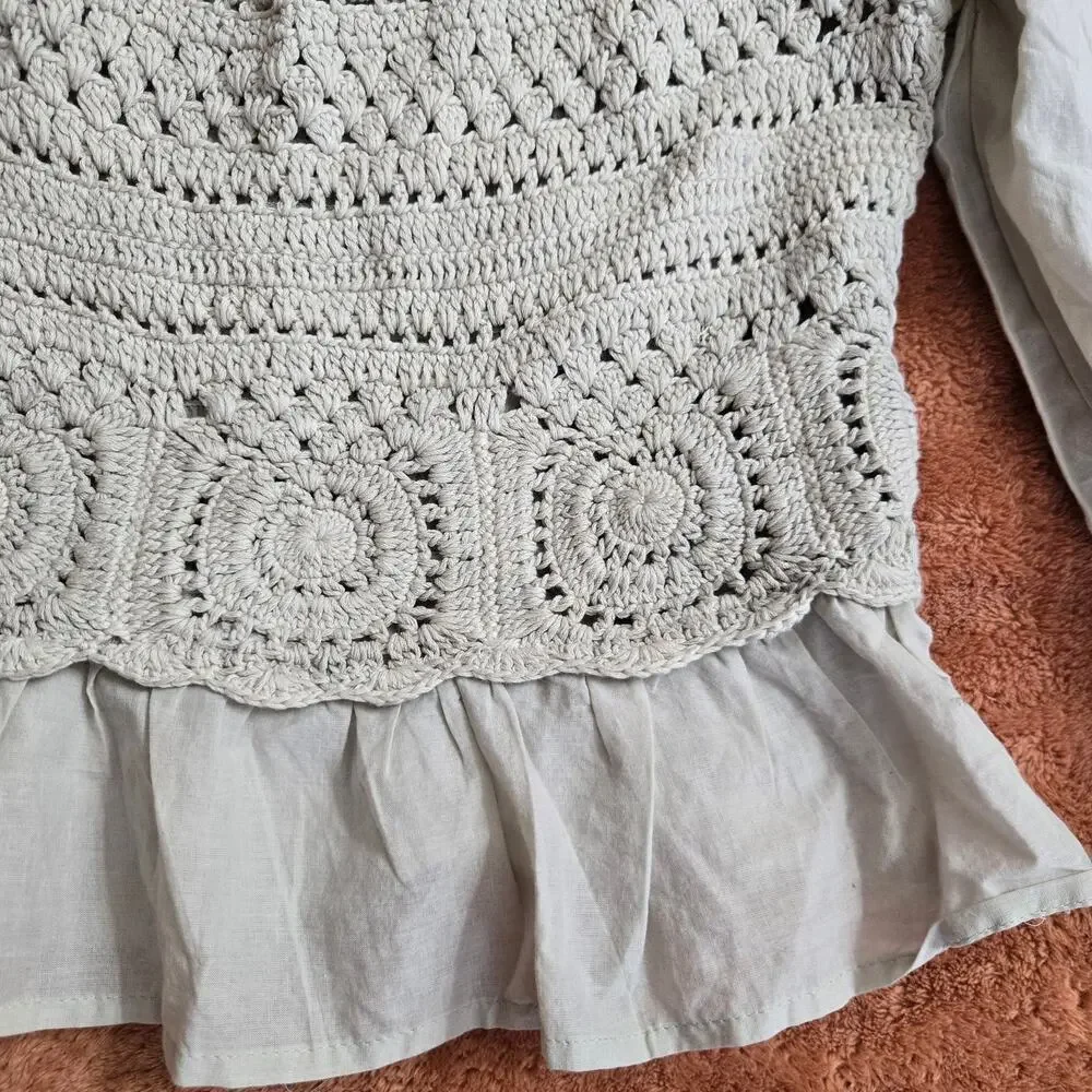 NWT Rebellion Again Womens Crochet Blouse Size Small Boho Peasant Ruffle Hippie